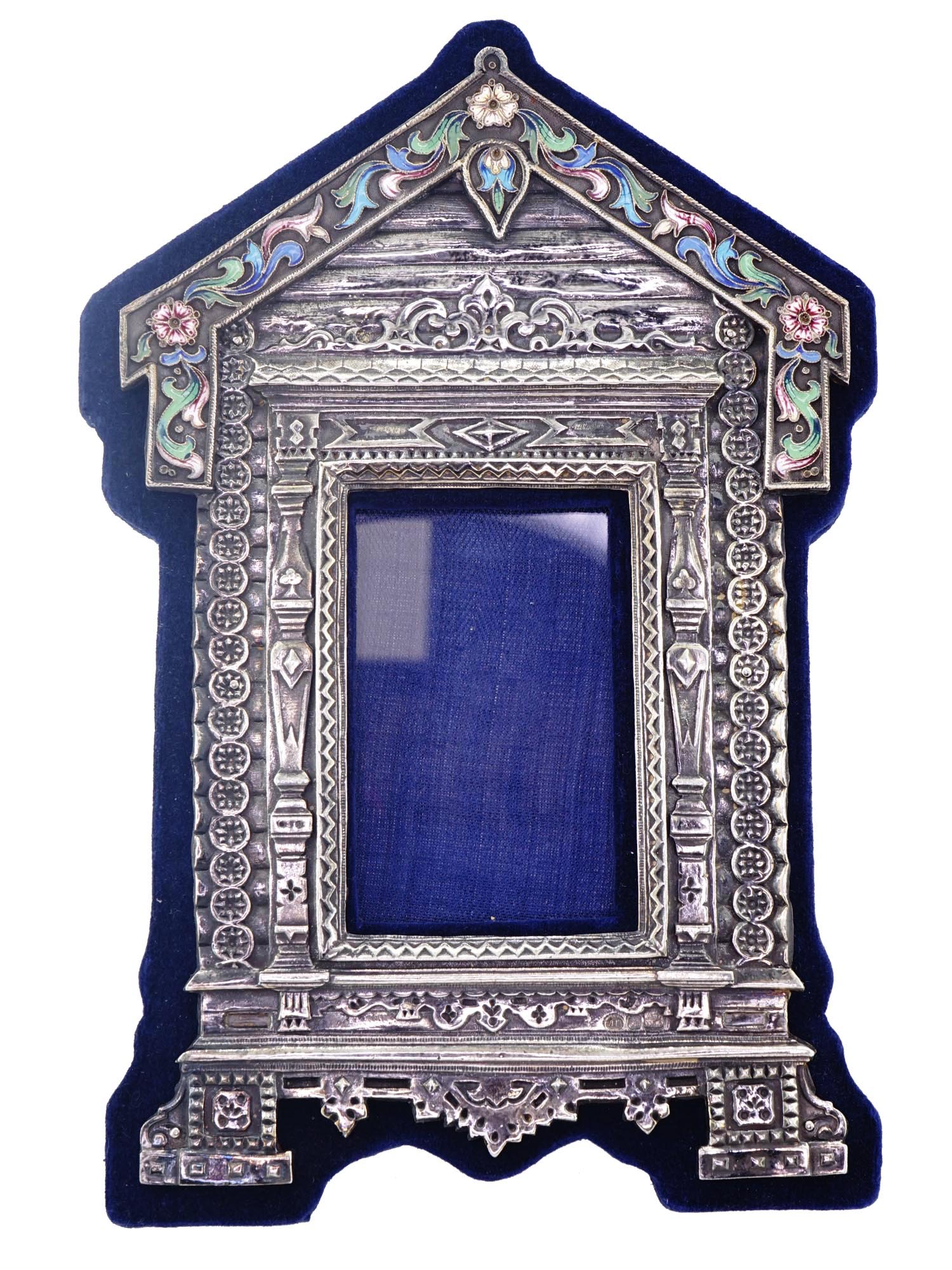 RUSSIAN SILVER AND CLOISONNE ENAMEL PICTURE FRAME PIC-0